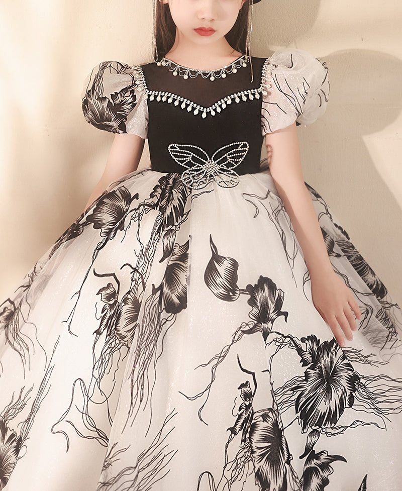 Princess A-Line Floor-Length Party Dresses for Girls with Rhinestones and Short Sleeves