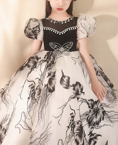 Princess A-Line Floor-Length Party Dresses for Girls with Rhinestones and Short Sleeves