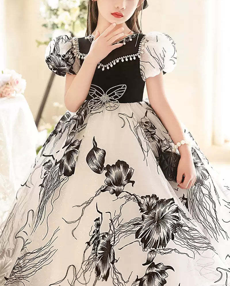 Princess A-Line Floor-Length Party Dresses for Girls with Rhinestones and Short Sleeves