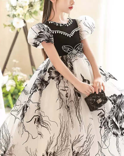 Princess A-Line Floor-Length Party Dresses for Girls with Rhinestones and Short Sleeves