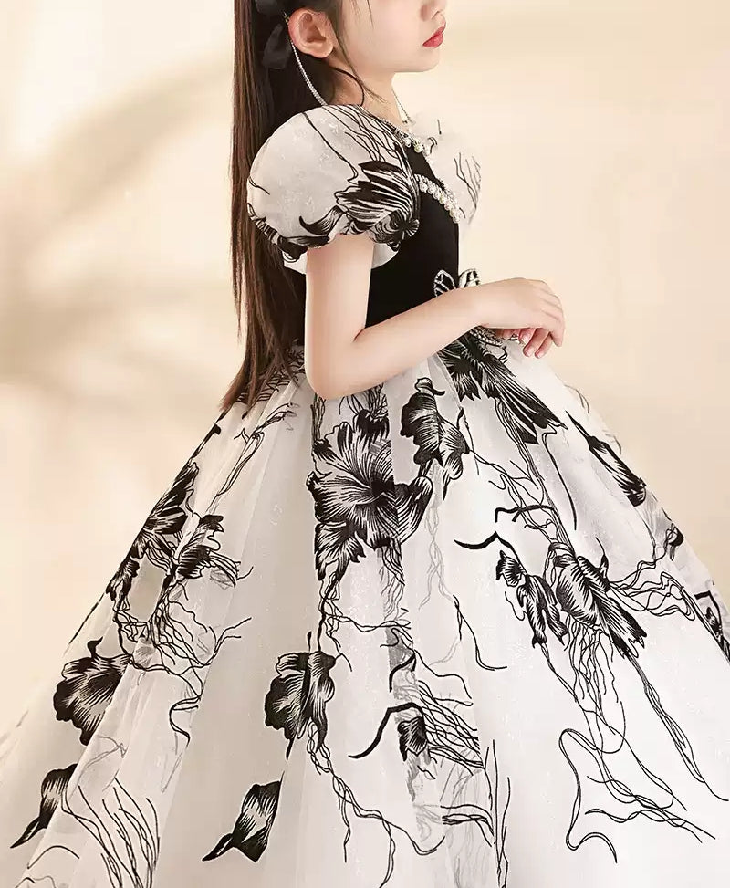 Princess A-Line Floor-Length Party Dresses for Girls with Rhinestones and Short Sleeves