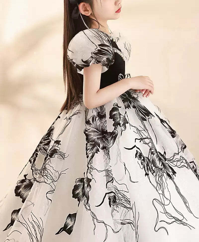 Princess A-Line Floor-Length Party Dresses for Girls with Rhinestones and Short Sleeves