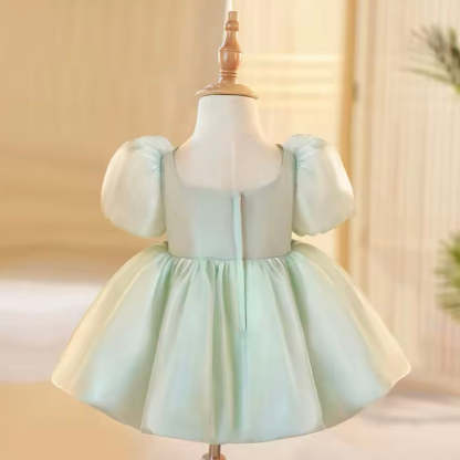 Knee-Length Baby Girl A-Line Dress with Short Sleeves and Big Bow