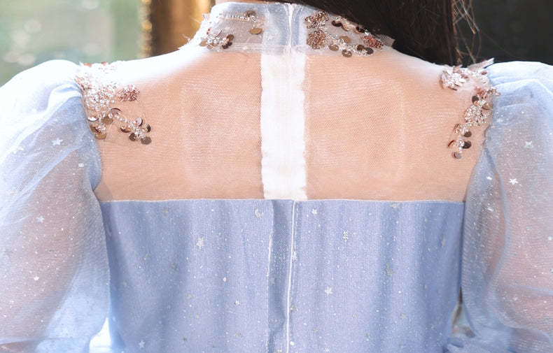 High-Neck Ball Gown with Rhinestones for Flower Girls 3/4 Sleeves