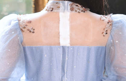 High-Neck Ball Gown with Rhinestones for Flower Girls 3/4 Sleeves