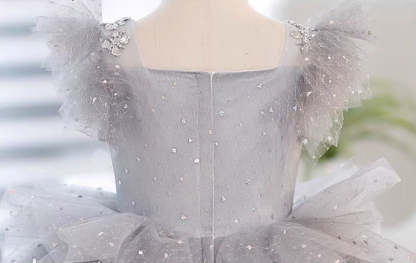 Princess A-Line Tea-Length Party Dress for Flower Girls with Beaded Appliques
