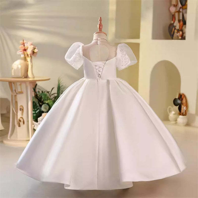 Short Sleeve A-Line Princess Flower Girl Dresses with Rhinstone Appliques