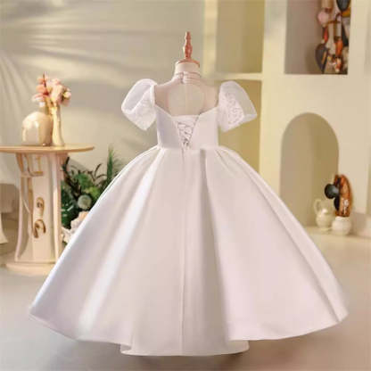 Short Sleeve A-Line Princess Flower Girl Dresses with Rhinstone Appliques