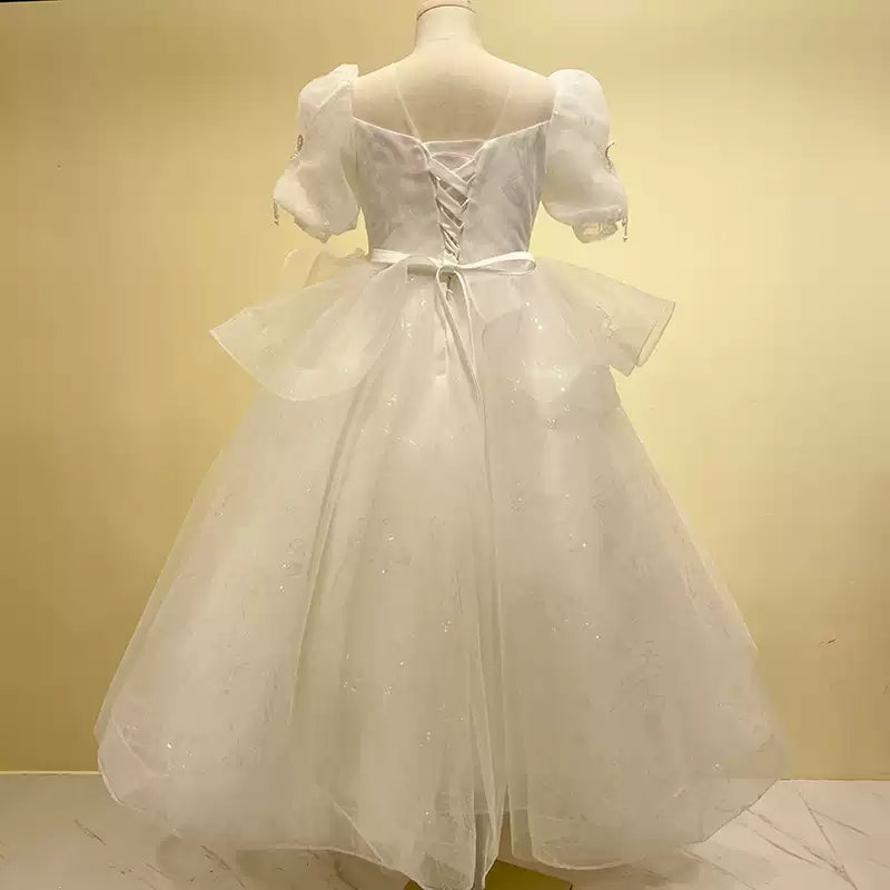 Short Sleeve Flower Girl Party Dresses with Rhinestone Appliques in A-Line/Princess Style