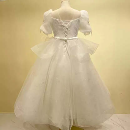Short Sleeve Flower Girl Party Dresses with Rhinestone Appliques in A-Line/Princess Style