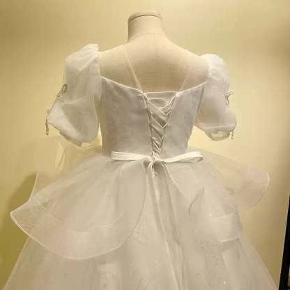 Short Sleeve Flower Girl Party Dresses with Rhinestone Appliques in A-Line/Princess Style