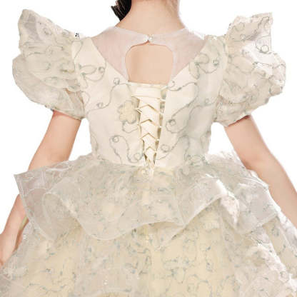 Short Sleeve A-Line Princess Flower Girl Dress with Rhinestone Appliques