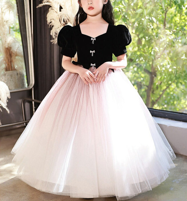 Princess A-Line V-Neck Floor-Length Party Dress with Short Sleeves and Crystals