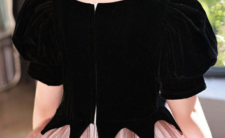 Princess A-Line V-Neck Floor-Length Party Dress with Short Sleeves and Crystals