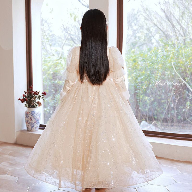 Elegant Winter Party Dresses for Girls with High Neck Long Sleeves and Rhinestone Lace