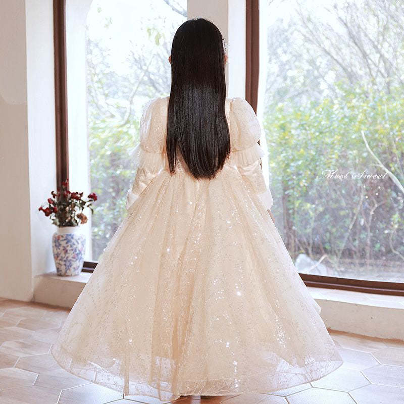 Elegant Winter Party Dresses for Girls with High Neck Long Sleeves and Rhinestone Lace