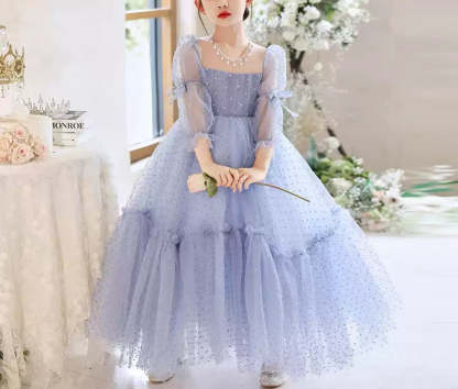 Princess A-Line Floor-Length Party Dress with Long Sleeves and Beadings