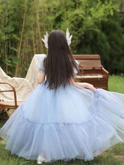 Short Sleeve Round Neck Beaded Floor-Length Party Dress for Girls