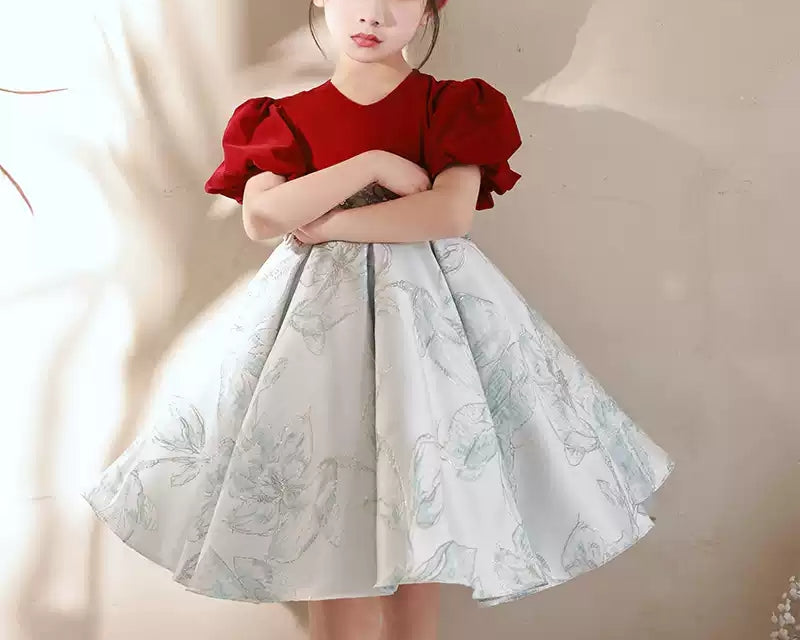 Knee-Length V-Neck Party Dress for Girls with Short Sleeves and Embroidery Appliques