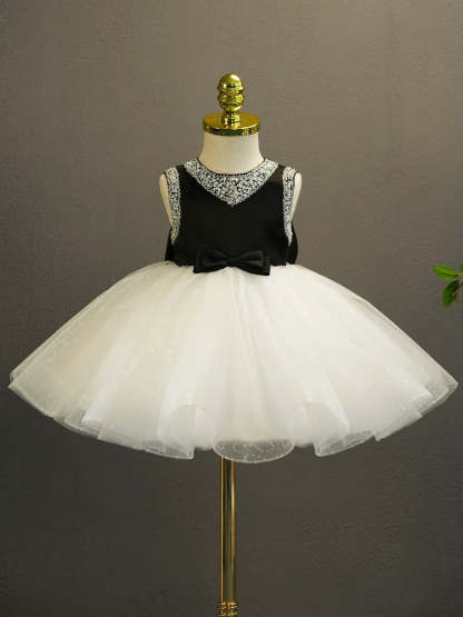 Sleeveless Knee-Length Ball Gown for Baby Girl with Rhinestones & Bow