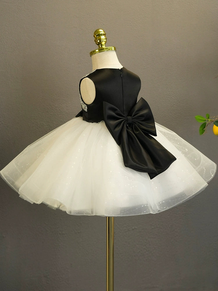 Sleeveless Knee-Length Ball Gown for Baby Girl with Rhinestones & Bow