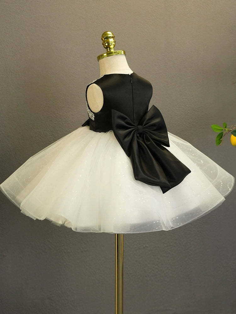 Sleeveless Knee-Length Ball Gown for Baby Girl with Rhinestones & Bow