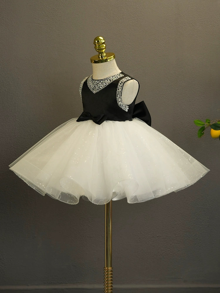 Sleeveless Knee-Length Ball Gown for Baby Girl with Rhinestones & Bow