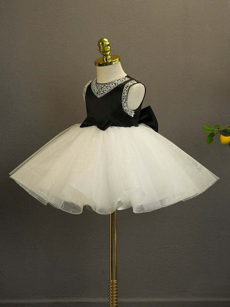 Sleeveless Knee-Length Ball Gown for Baby Girl with Rhinestones & Bow