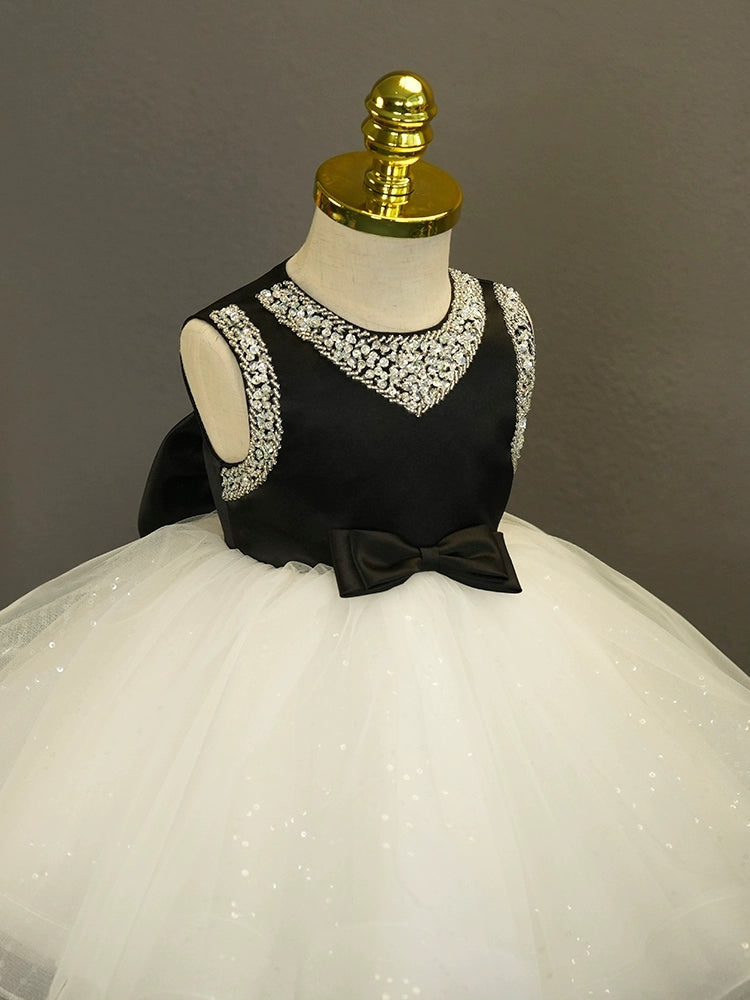 Sleeveless Knee-Length Ball Gown for Baby Girl with Rhinestones & Bow