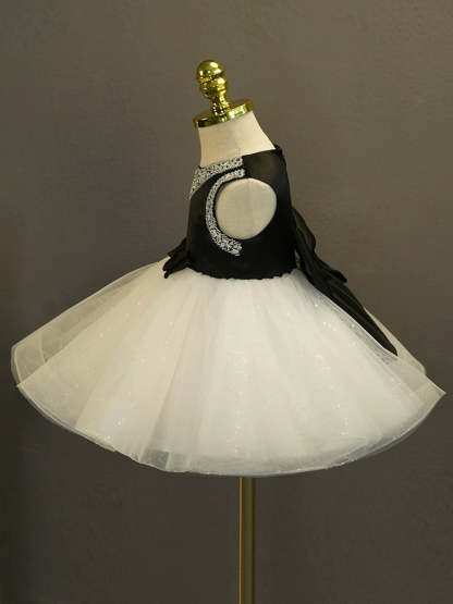 Sleeveless Knee-Length Ball Gown for Baby Girl with Rhinestones & Bow