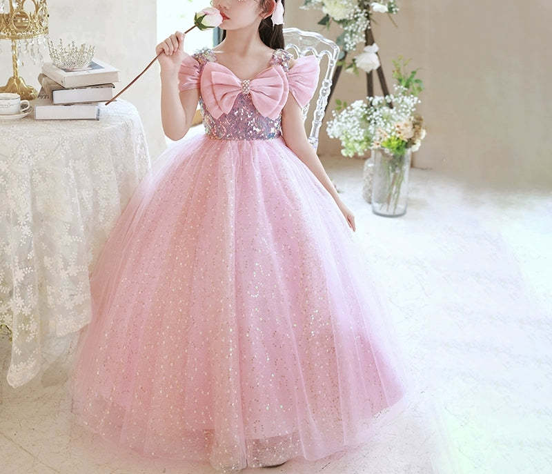 Princess A-Line Off-the-Shoulder Party Dress for Flower Girls with Bow