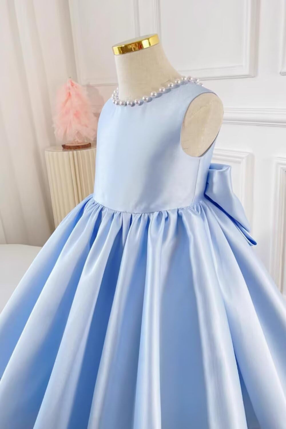 Sleeveless Floor-Length Flower Girl Party Dress with V-Neck Beading and Bow