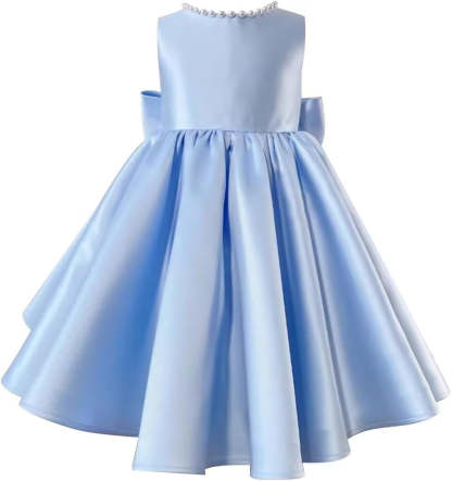 Sleeveless Floor-Length Flower Girl Party Dress with V-Neck Beading and Bow