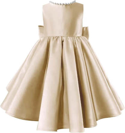 Sleeveless Floor-Length Flower Girl Party Dress with V-Neck Beading and Bow