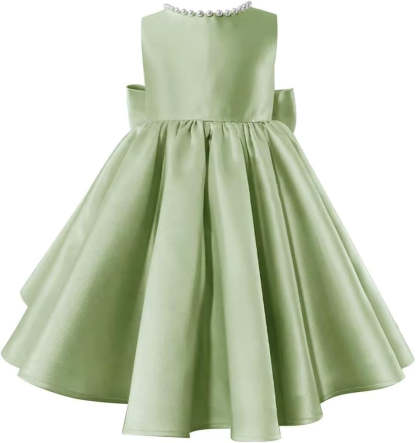 Sleeveless Floor-Length Flower Girl Party Dress with V-Neck Beading and Bow