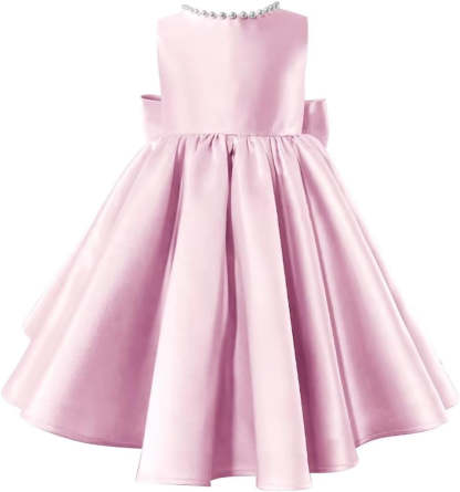 Sleeveless Floor-Length Flower Girl Party Dress with V-Neck Beading and Bow