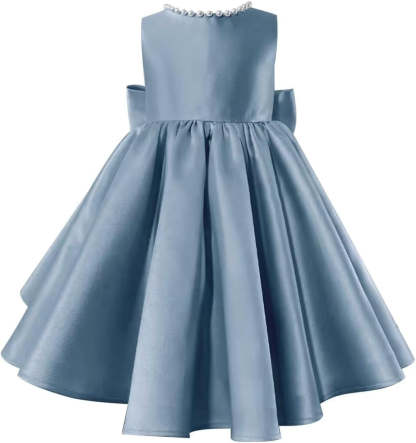 Sleeveless Floor-Length Flower Girl Party Dress with V-Neck Beading and Bow