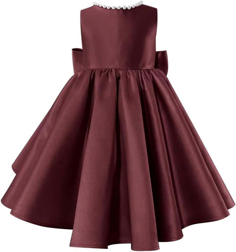 Sleeveless Floor-Length Flower Girl Party Dress with V-Neck Beading and Bow