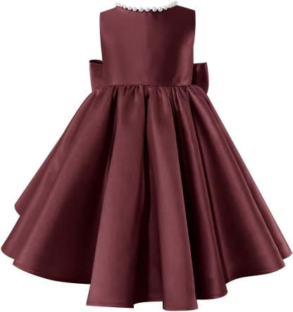 Sleeveless Floor-Length Flower Girl Party Dress with V-Neck Beading and Bow