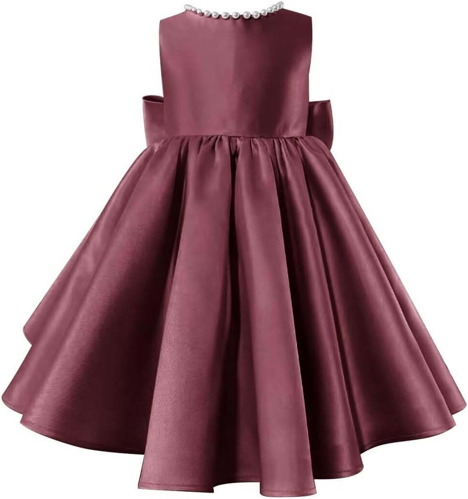 Sleeveless Floor-Length Flower Girl Party Dress with V-Neck Beading and Bow
