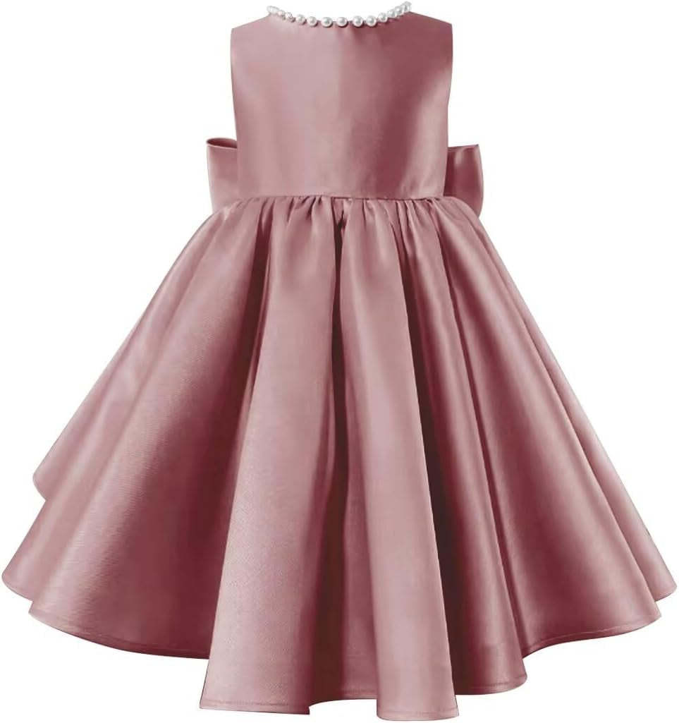 Sleeveless Floor-Length Flower Girl Party Dress with V-Neck Beading and Bow