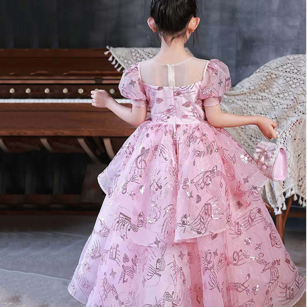Short-Sleeve Flower Girl Ball Gown with Rhinestone Appliques
