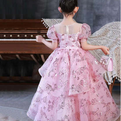 Short-Sleeve Flower Girl Ball Gown with Rhinestone Appliques