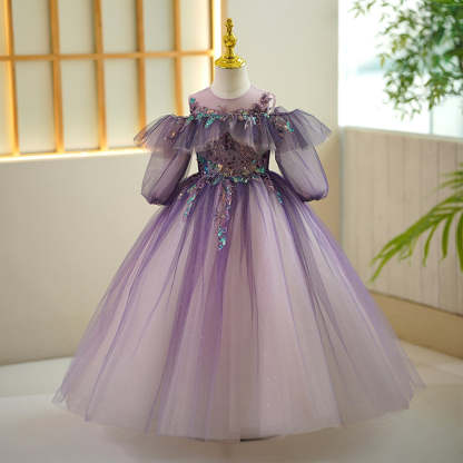 Princess A-Line Off-the-Shoulder Flower Girl Dress with Rhinestone Appliques
