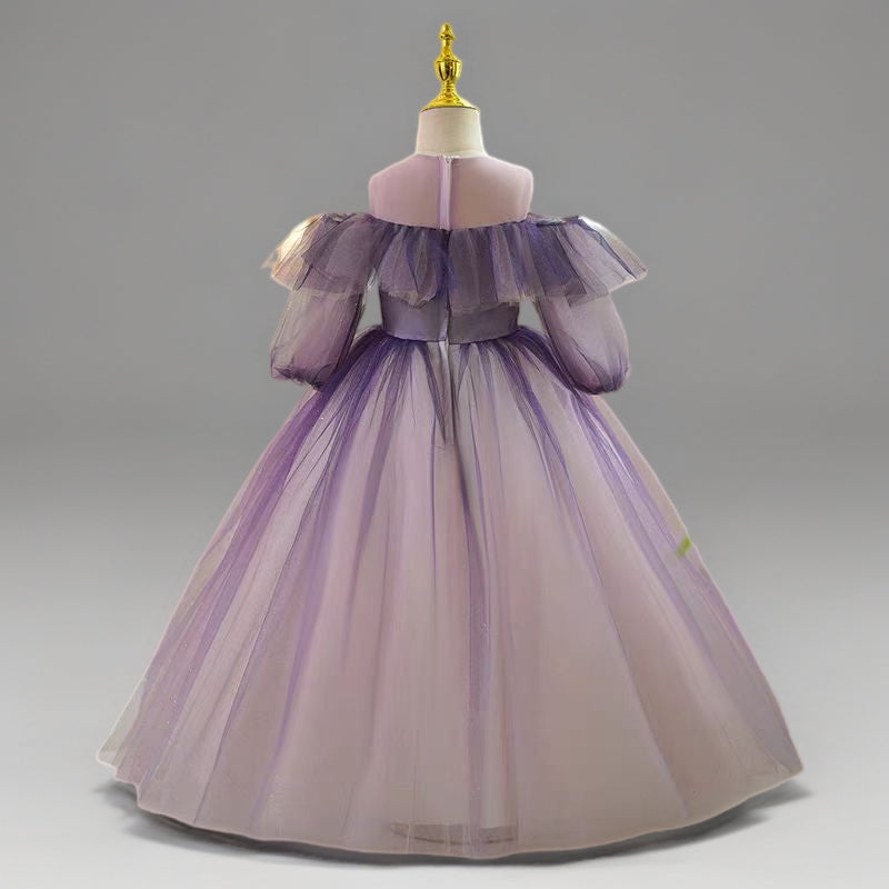 Princess A-Line Off-the-Shoulder Flower Girl Dress with Rhinestone Appliques