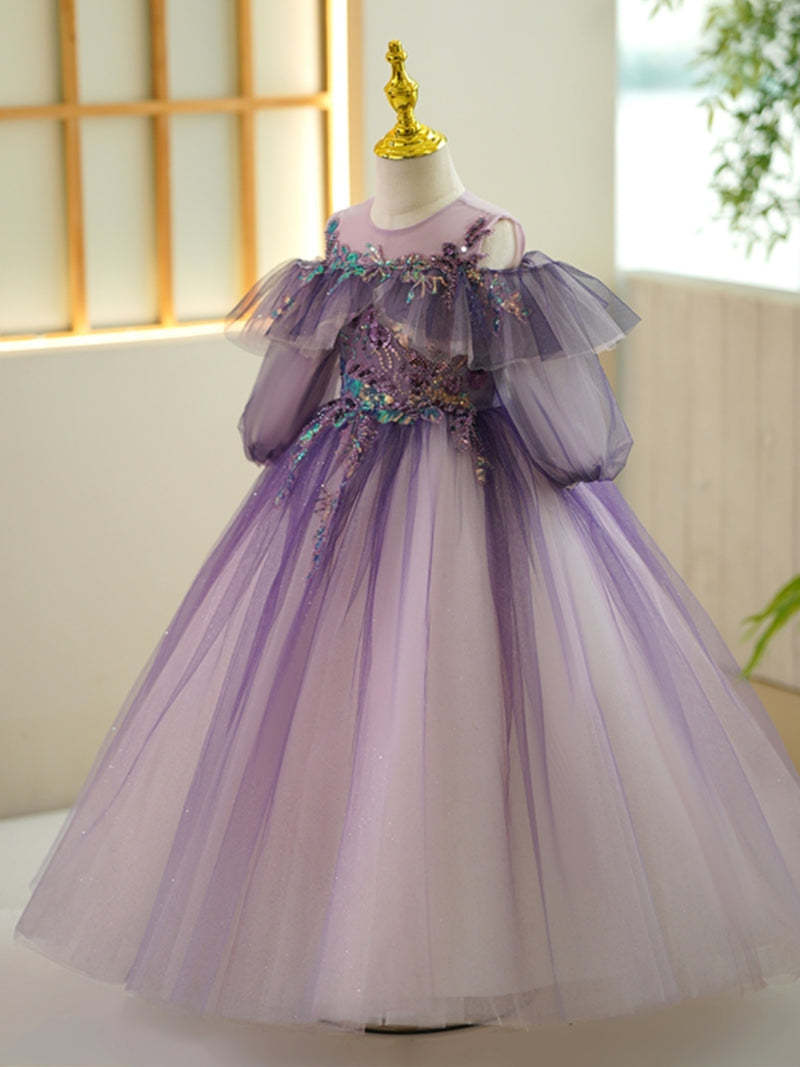 Princess A-Line Off-the-Shoulder Flower Girl Dress with Rhinestone Appliques