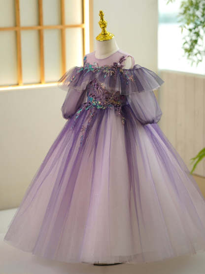 Princess A-Line Off-the-Shoulder Flower Girl Dress with Rhinestone Appliques
