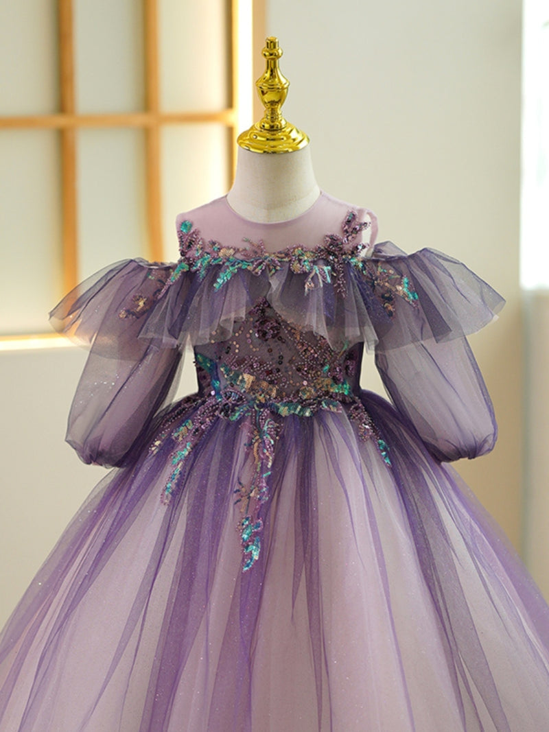 Princess A-Line Off-the-Shoulder Flower Girl Dress with Rhinestone Appliques