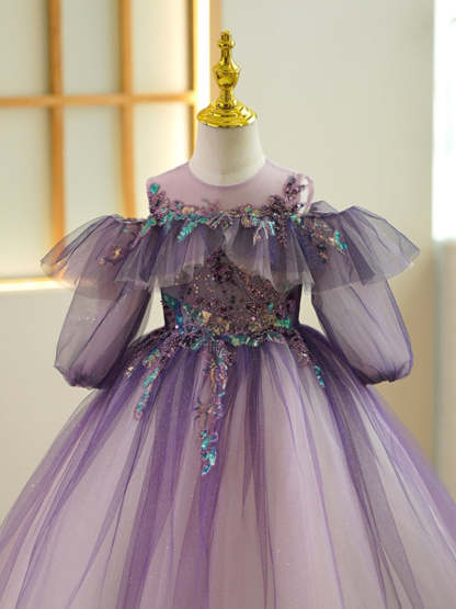 Princess A-Line Off-the-Shoulder Flower Girl Dress with Rhinestone Appliques