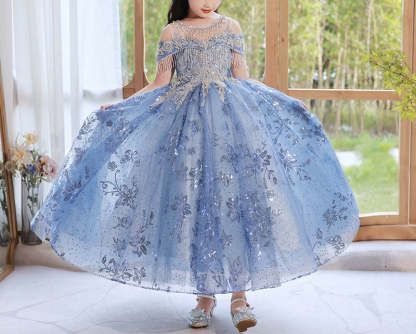 Princess A-Line Off-the-Shoulder Flower Girl Dress with Rhinestone Appliques